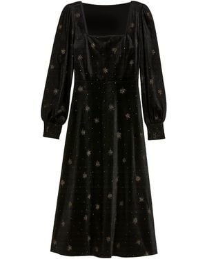 Yumi' Velvet Midi Dress With Starburst Foil Print - Black