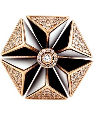 Artisan Rose Bold Geometric Diamond & Enamel Statement Ring - Black