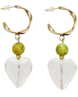 Farra Heart-Shaped Quartz With Opal Hoop Earrings - Metallic