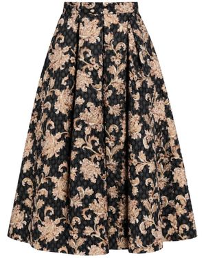Cedar Rose Audrey Structured Floral Damask Skirt - Black