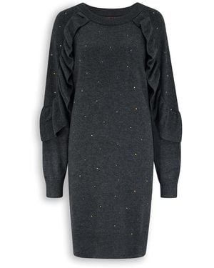 Maison Wanda Dropped Ruffle Dress - Grey