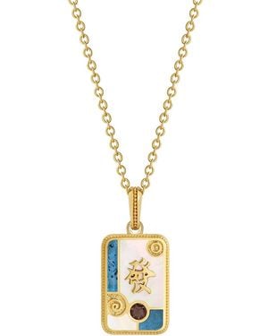 Karma and Luck Fortune Flow Dragon Multi-Stone Mahjong Necklace - Metallic
