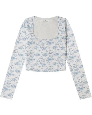 Cloud Haven Long Sleeve Toile Square Neck Tee - Blue