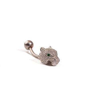 Ebru Jewelry Fierce Panther Emerald Eye Sterling Piercing - Metallic