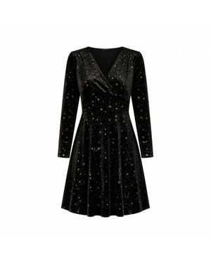 Yumi' Velvet Skater Dress With Foil Star Print - Black