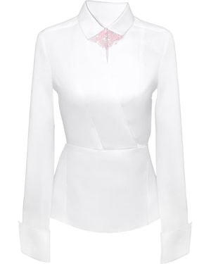 Madebyza Structured Wrap Shirt With Handcrafted Needlework Collar Detail - White
