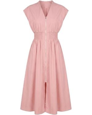 Modenaire Zip Front Midi Dress Refined Silhouette - Pink