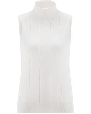 Peraluna Slim Fit Sleeveless Turtle-Neck Blouse - White
