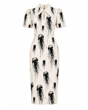 Julia Allert Neutrals Ivory Jellyfish Print Short Sleeve Midi Dress – Capsule Edition - White