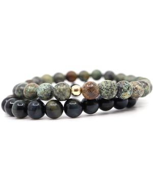 Shar Oke Tiger's Eye, African & 14K Solid Bracelet - Multicolour