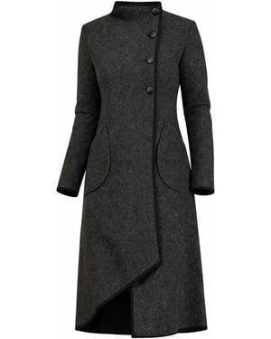 Nikka Place Asymmetrical Boiled Wool Cardigan With Buttons And High Neck - Black