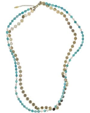 Farra Amazonite With Flower Chain Double Layers Necklace - Blue