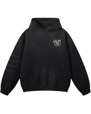 X Ilona Blue Universal Fit Graffiti Teddy Bear Cotton Espresso Vintage Wash Hoodie - Blue