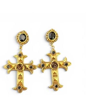 Vstyle Sacred Rose Cross Earrings - Metallic