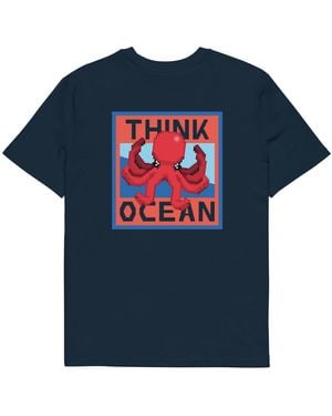 Anchor and Crew Think Ocean Octopus Pixel Art Organic Cotton T-Shirt - Blue