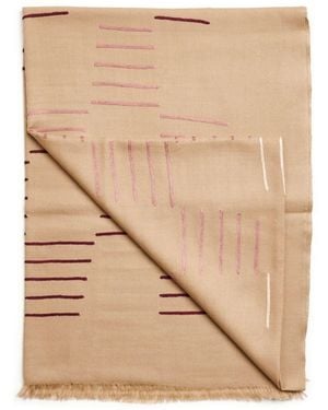 Variously Maple Handwoven Hand Embroidered Classic Scarf - Natural
