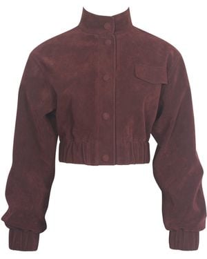 Miss Circle New York Farryn Mahogany Vegan Suede Cropped Bomber Jacket - Purple