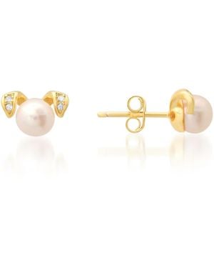 Kylie Harper Puppy Dog Pearl & Diamond Cz Stud Earrings - Metallic