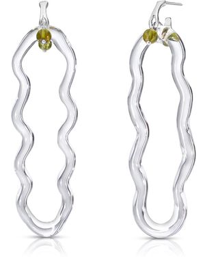 Karen Kriegel Neutrals Wavy Earrings With Glass Link - Metallic