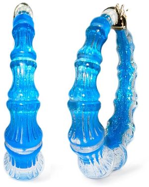 Gold & Honey Bamboo Illusion Hoop Earrings - Blue