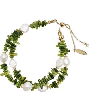 Farra Bamboo Coral With Freshwater Pearls Double Layers Bracelet - Green