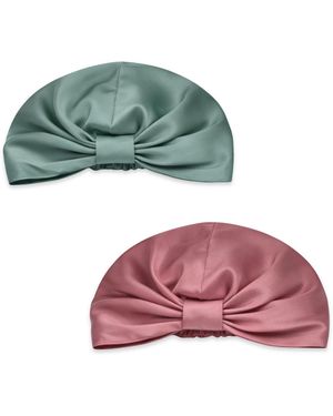 Hi Silk Set Of Two Double-Layer Silk Bonnets - Green