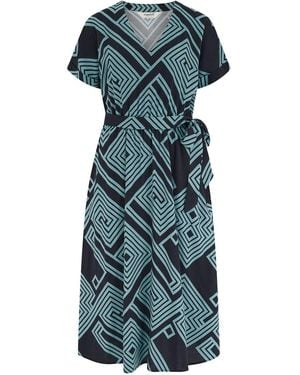 Sugarhill Bethan Midi Dress, Geometric Lines - Blue