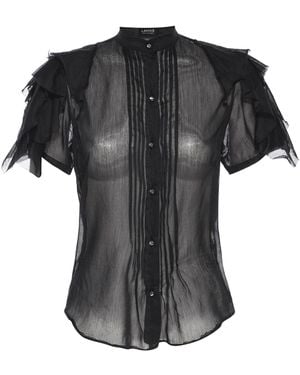 LAHIVE Wednesday Semi-Sheer Silk Top - Black
