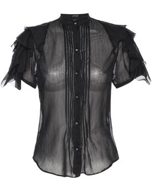 LAHIVE Wednesday Semi-Sheer Silk Top - Black
