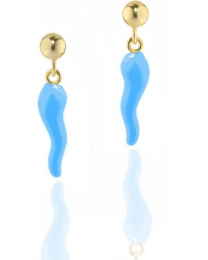 Unaloe Plated And Sky Enamel Cornicello Earrings – Italian Handmade Good Luck Charm - Blue