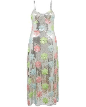 Sour Figs Metallic Flower Embellished Sequin Dress - White