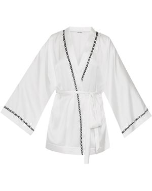 Avenue 8 Kimono Style Mini Silk Top With Binding Tape - Blue