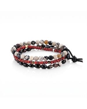 Jaredjamin Lucan Oxblood & Pebble Agate Stackable Bracelet Set - Black