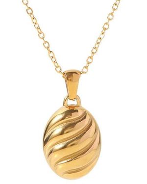 Nazzar Oval Croissant Wave Pendant Necklace - Metallic