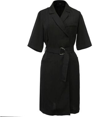Smart and Joy Wrap Tailor Dress With Belt - Black