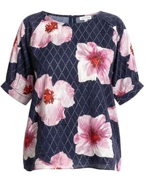 Stovaria Mulmul Silk Top – Soft Floral Print With Zari Stitch Detail - Blue