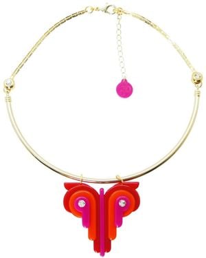 Gissa Bicalho Acrylic Handmade Necklace Choker Butterfly - Red