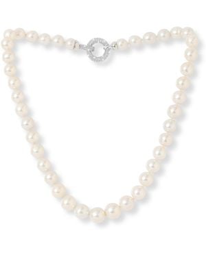 Pearls of the Orient Online Gratia Large Graduated Cultured Freshwater Pearl Necklace With Pave Clasp - Metallic