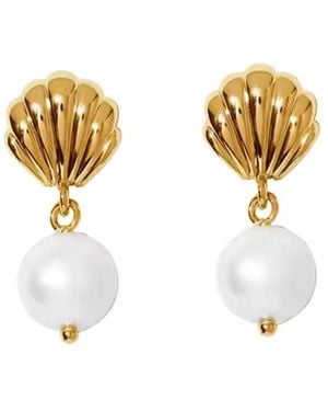 Nazzar Shell Pearl Dangle Earring - Metallic