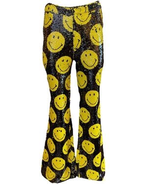 Any Old Iron Smiley Reversible Sequin Trousers - Yellow