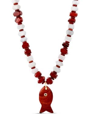 Hannah B. Jewelry Neutrals Jasper Fish Gemstone Necklace - Red