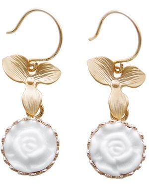 POPORCELAIN Mini Porcelain Moonlight Rose Drop Earrings - Metallic