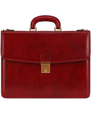 Time Resistance Leather Briefcase - Red