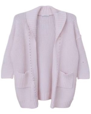 Saachi Ribbed Knit Open Cardigan Sweater - Purple
