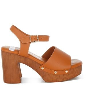 Rag & Co Sawor Recycled Leather High Block Sandals - Brown