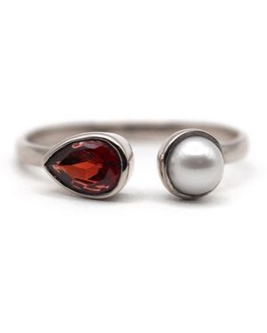 VicStoneNYC Fine Jewelry Garnet With Pearl Open Cuff Ring - White
