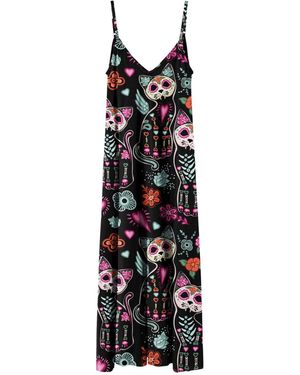 Aloha From Deer Cat Skeleton Maxi Dress - Black