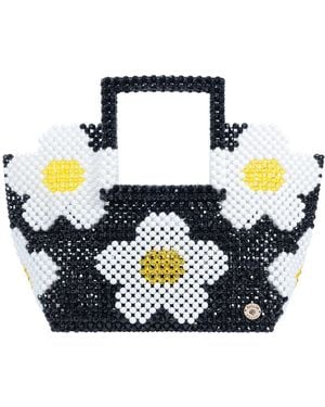 Tillie Beads Daisy Square Handle Tote Bead Bag - Blue