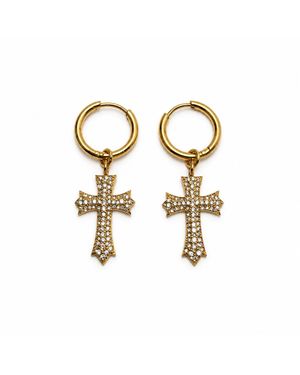 Jagged Halo Jewelry Devotion Cross Hoop Earrings Stainless Steel Plated - Metallic