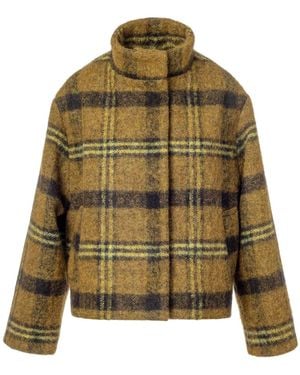 Jana Coshè Checked Alpaca & Mohair Coat With Sculptural High Collar - Green